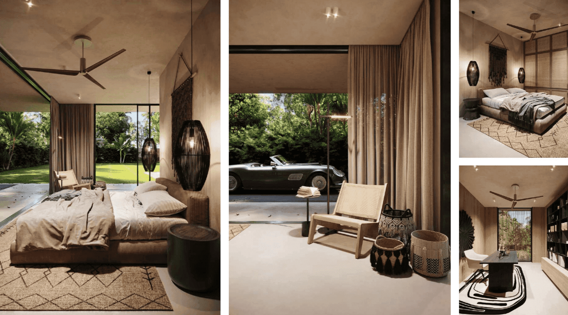 Bedroom and living room interior at Regolith Village villa in Thailand